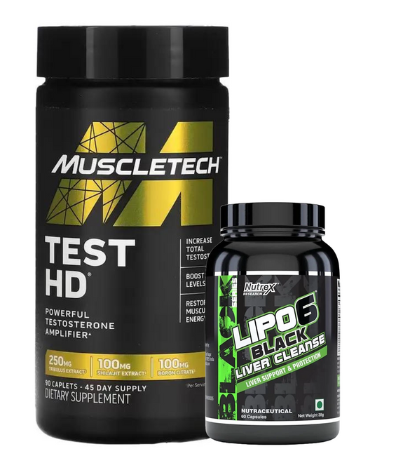 MuscleTech, Test HD, Powerful Testosterone Amplifier, 90 Caplets and Nutrex Research Lipo6 Black Liver Cleanse and Detox - 60 Capsules Bundle