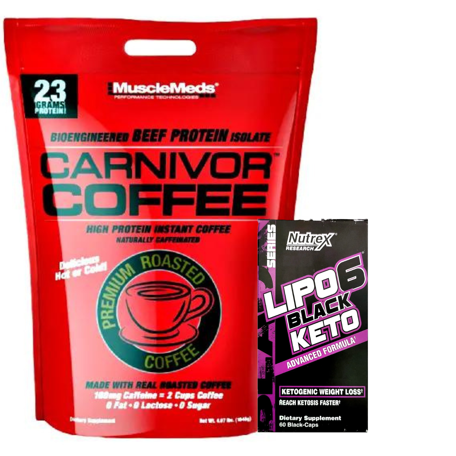 MuscleMeds Carnivor Instant Coffee (4lbs) and Nutrex Research Lipo6 Black Keto Bundle
