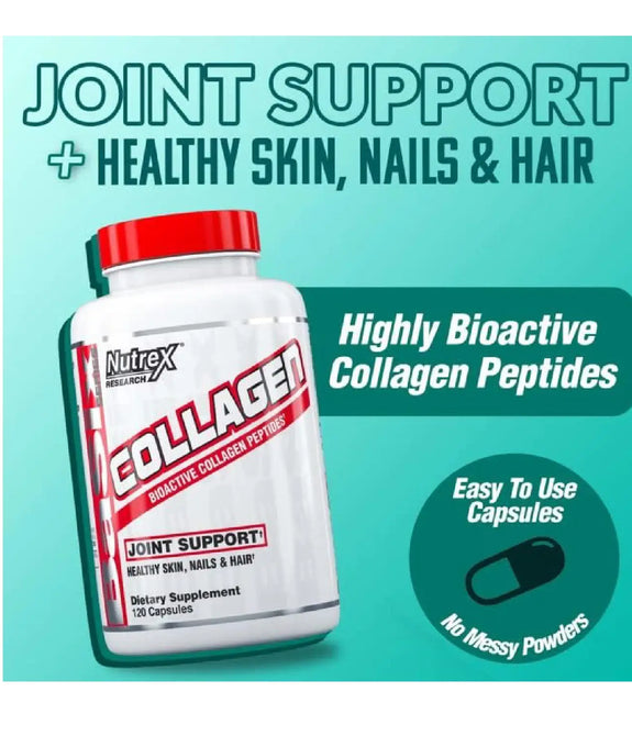 Nutrex Research Bioactive Collagen Peptides | Joint Support, Bone Strength | Skin, Nails, & Hair Health | 120 Veggie Capsules