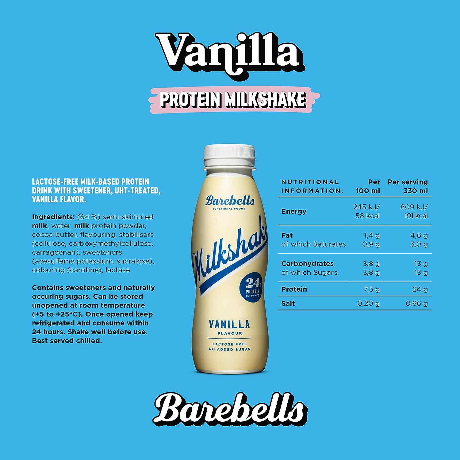 Barebells Protein Milkshake Delicious Creamy Flavour Vanilla 8x330ml Bottles