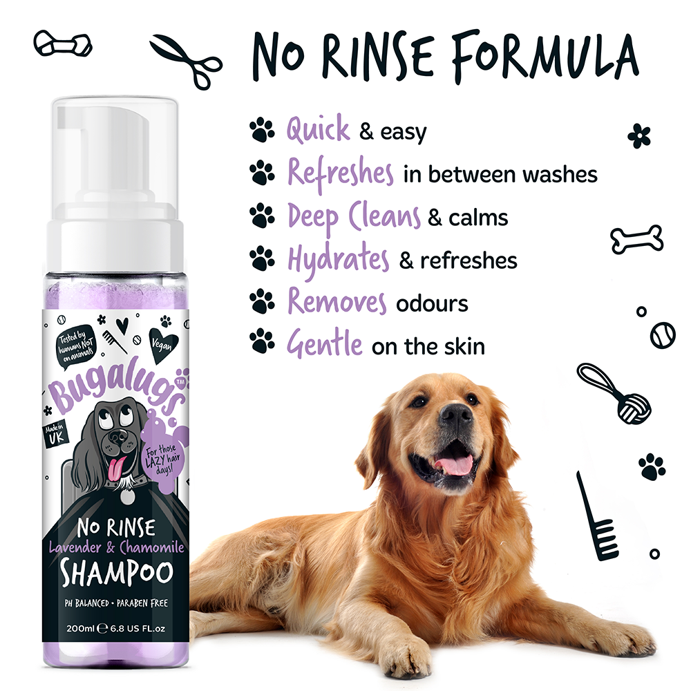 Bugalugs Lavender & Chamomile No Rinse Dog Shampoo 200ml (6.8 Fl Oz)