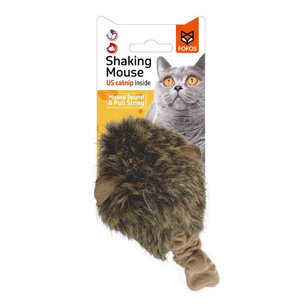 FOFOS Pull String & Sound Chip Brown Shaking Mouse Cat Toy