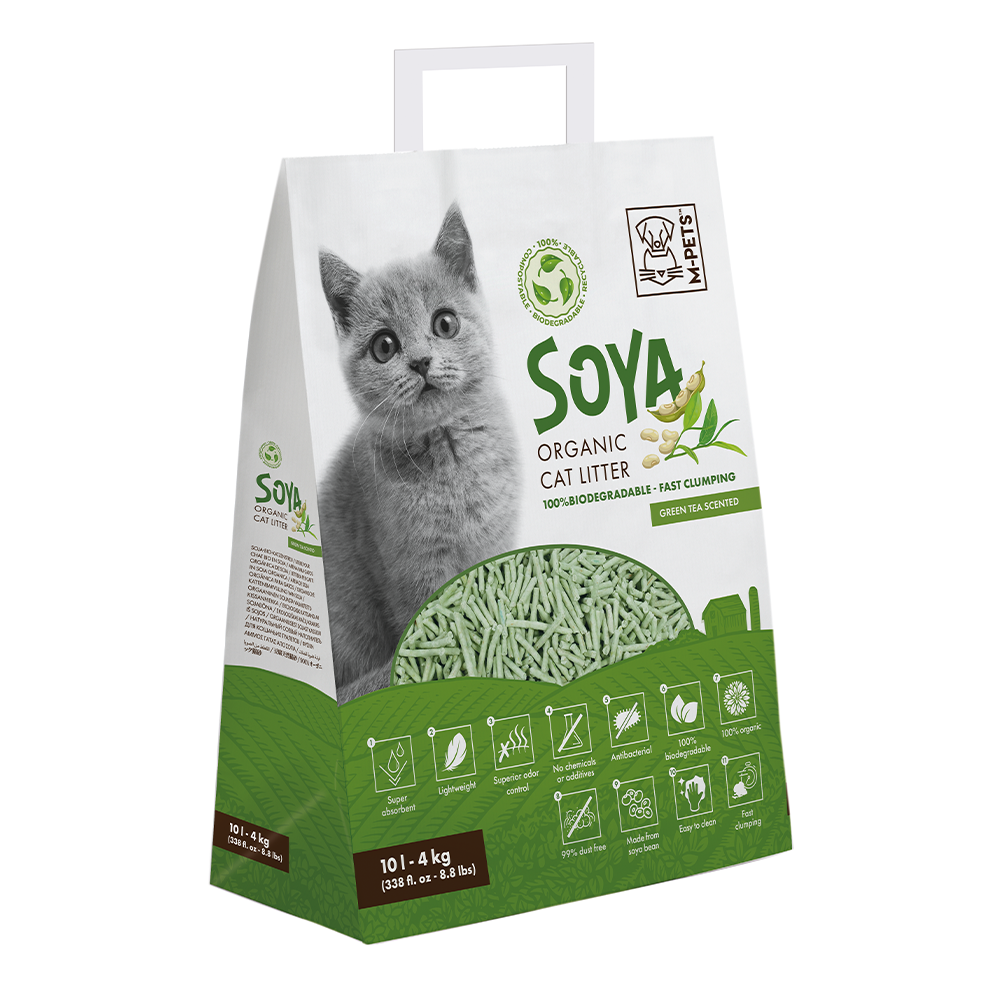 M-PETS Soya Organic Cat Litter Green Tea Scented 10 L - 100% Biodegradable