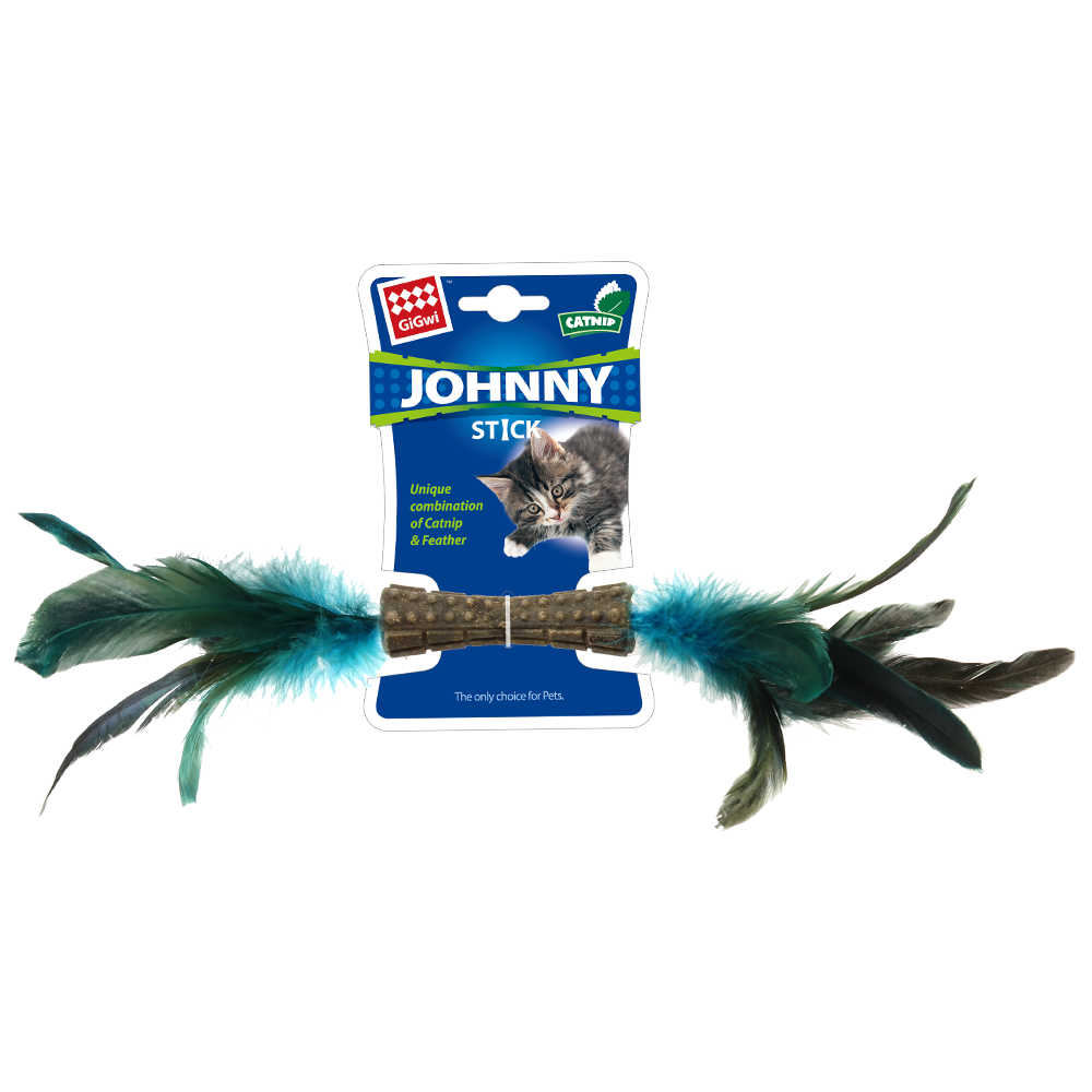 GiGwi  Catnip  Johnny  Stick  with  double  side  natural  feather  Blue