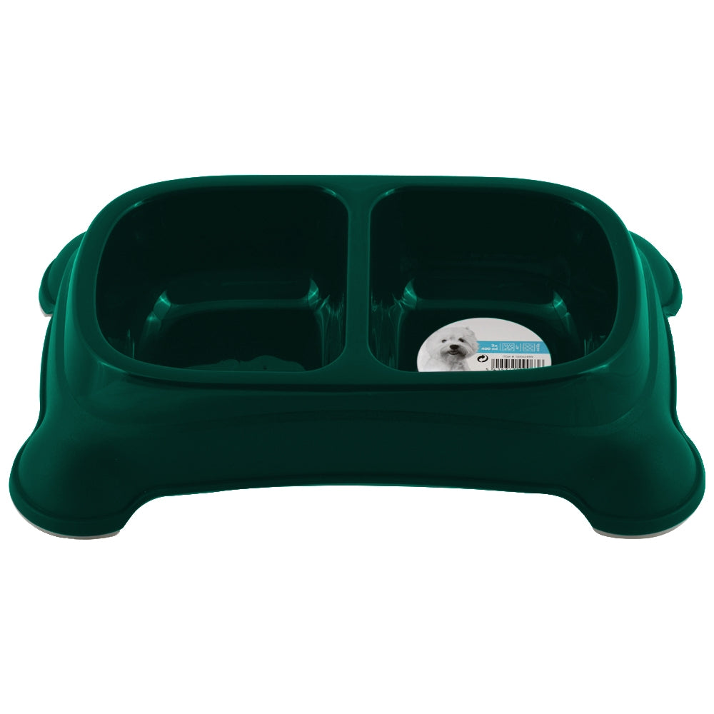 M-PETS Plastic Double Bowl Green 2x400ml